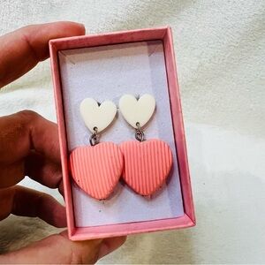 Heart-Shaped Pink and White Earrings Valentine Sweetest Day